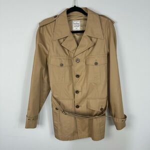 Vintage Zero King Easy Wear Tan Khaki Button Pea Trench Coat Detective Jacket